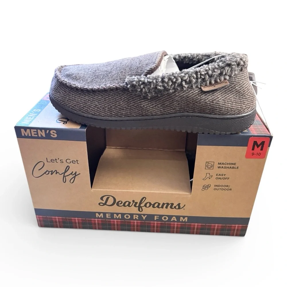 Dearfoams Men's Gray Memory foam Slippers Size M 9-10 NIB